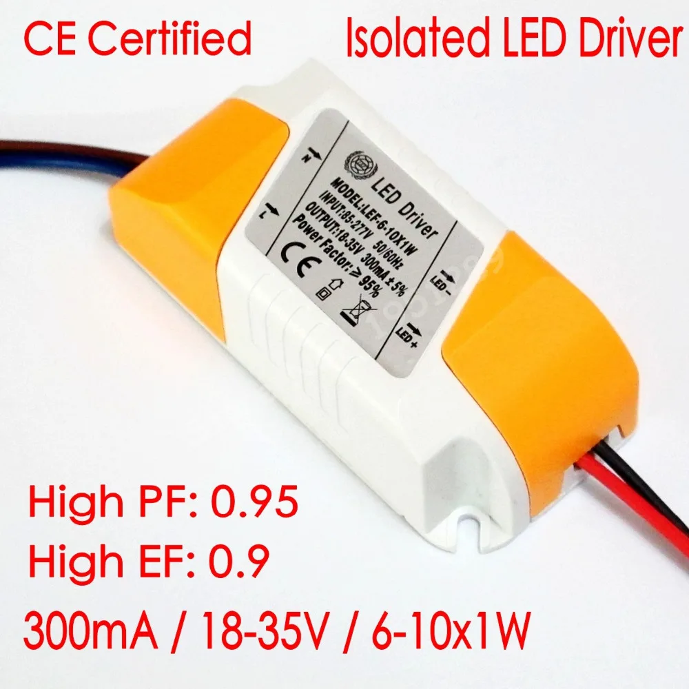 

CE Certified Isolated 300mA 6-10x1W Led Driver 6W/7w/8W/9W/10w Power Supply DC 18V - 35V AC 110V 220V for LED lights