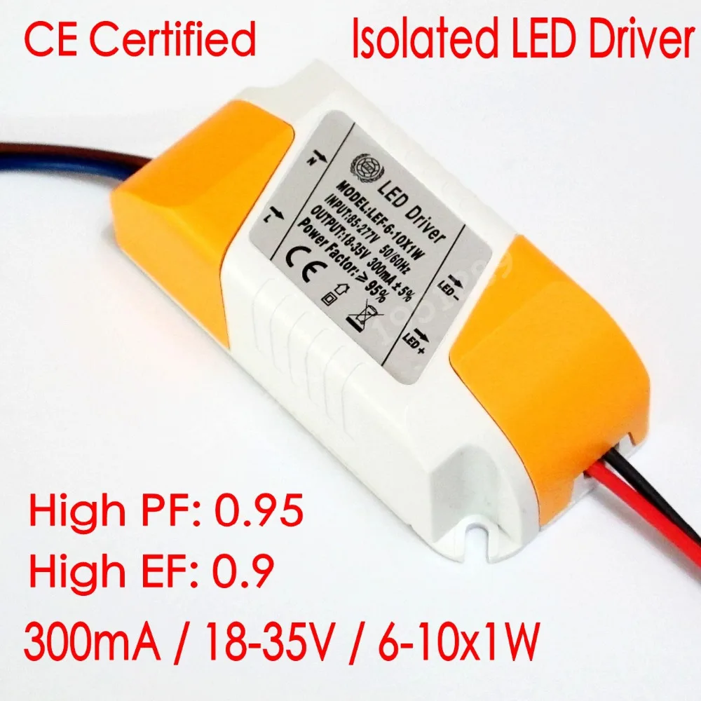 CE Certified Isolated 300mA 6-10x1W Led Driver 6W/7w/8W/9W/10w Power Supply DC 18V - 35V AC 110V 220V for LED lights