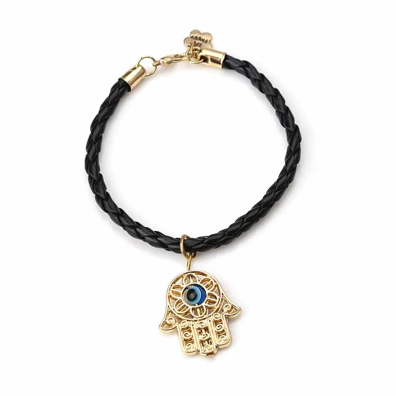 Lucky Eye Подвески в виде руки хамсы браслет кожаный веревочный браслет кулон от сглаза браслет для женщин мужчин Ювелирные изделия Подарки Регулируемый EY192 - Окраска металла: 2