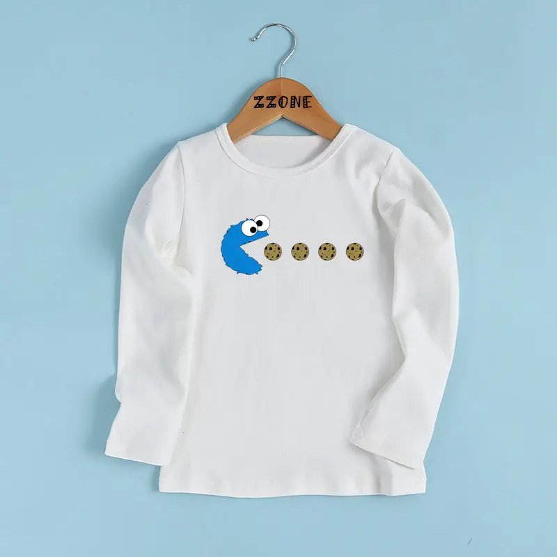 Футболка для мальчиков и девочек с принтом из мультфильма Улица Сезам печенья