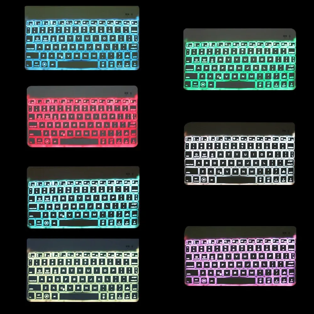 Тонкая портативная беспроводная алюминиевая Bluetooth-клавиатура со светодиодной