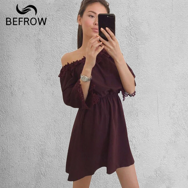 BEFORW Летний новый Сладкий стиль платье кружева слово  воротник Плиссированные