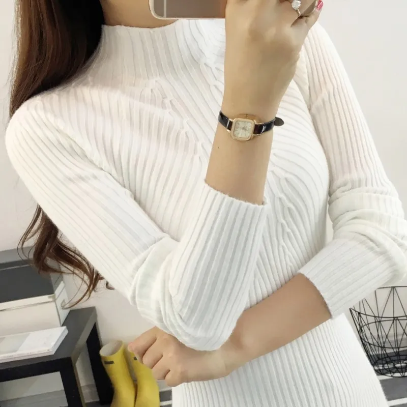 New Ins 2021 Spring Autumn Women lady high elastic half Turtleneck sweater women slim Pull Femme Jumper clothes Pullovers | Женская