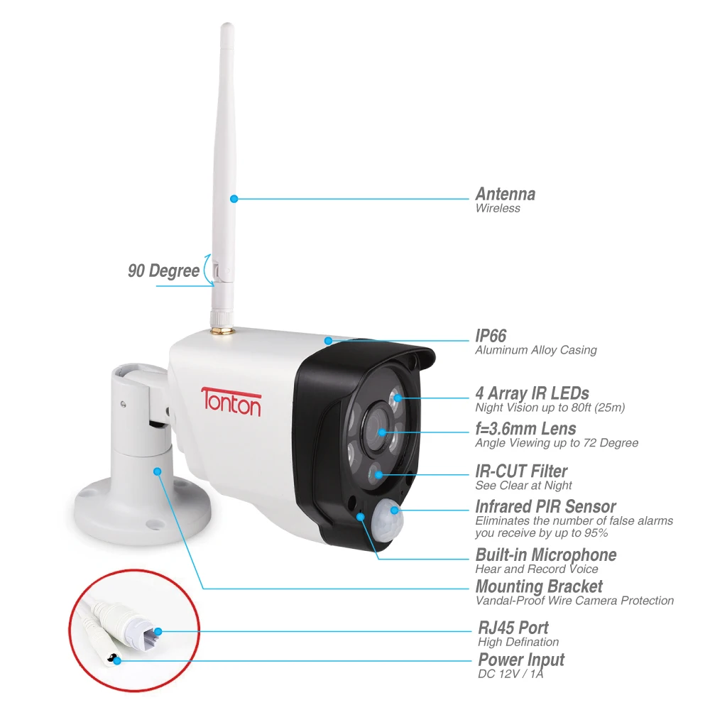Tonton 1080 P Wi-Fi NVR комплект беспроводной системы видеонаблюдения 2MP 4CH HD Открытый ИК