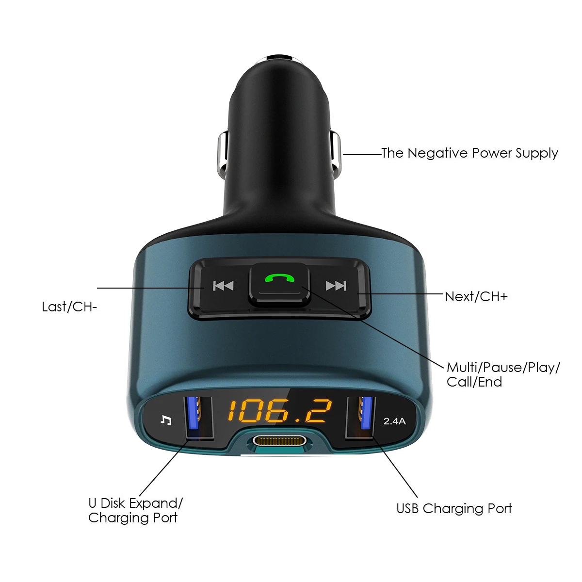 C52S двойной usb зарядный порт + TYPE C PD автомобильное зарядное устройство Bluetooth fm