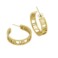 fashion jewelry roman numerals stud earrings stainless steel gold colour lover earrings for women piercing jewelry