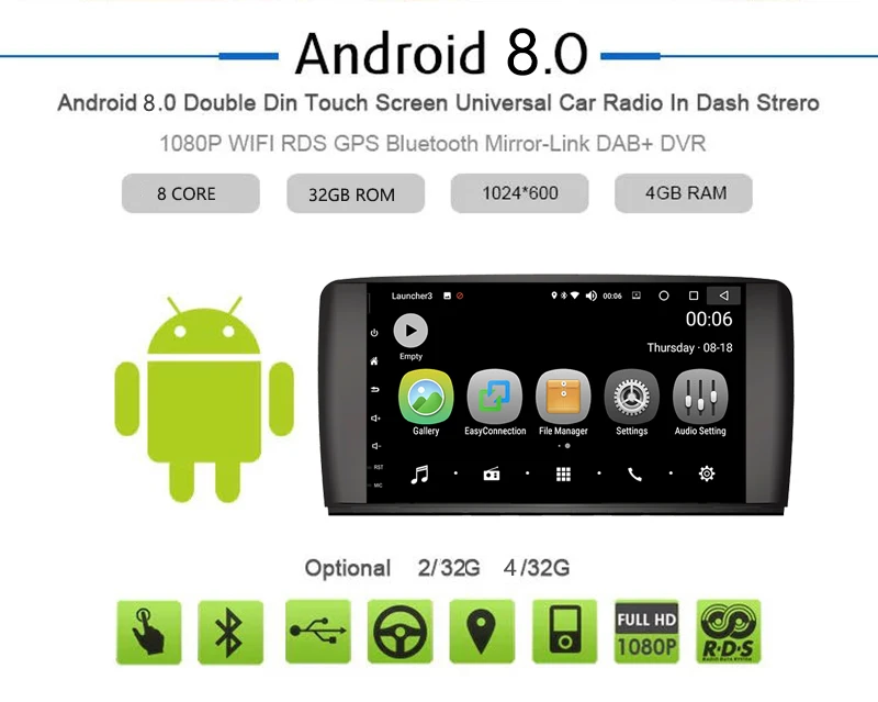Автомобильный мультимедийный плеер GPS Android 8 0 4G/32G 2 Din для Mercedes/Benz R W251 (2006 г.) R280 R300 R320