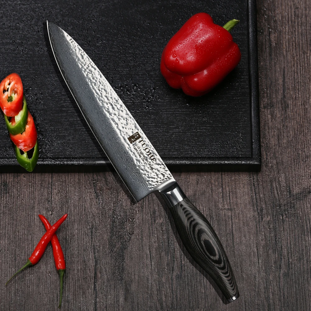 Tuohe 8 дюймов Sharp Шеф-повар Ножи Превосходное качество японской Дамасская сталь кухня Ножи отличное pakka деревянной ручкой Ножи кухня