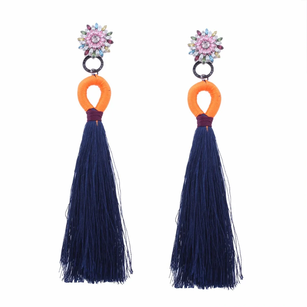 GEREIT Bohemian Long Tassel Earrings For Women Girls Colorful Crystal Flower Boho Fringed Drop Indian Jewelry | Украшения и
