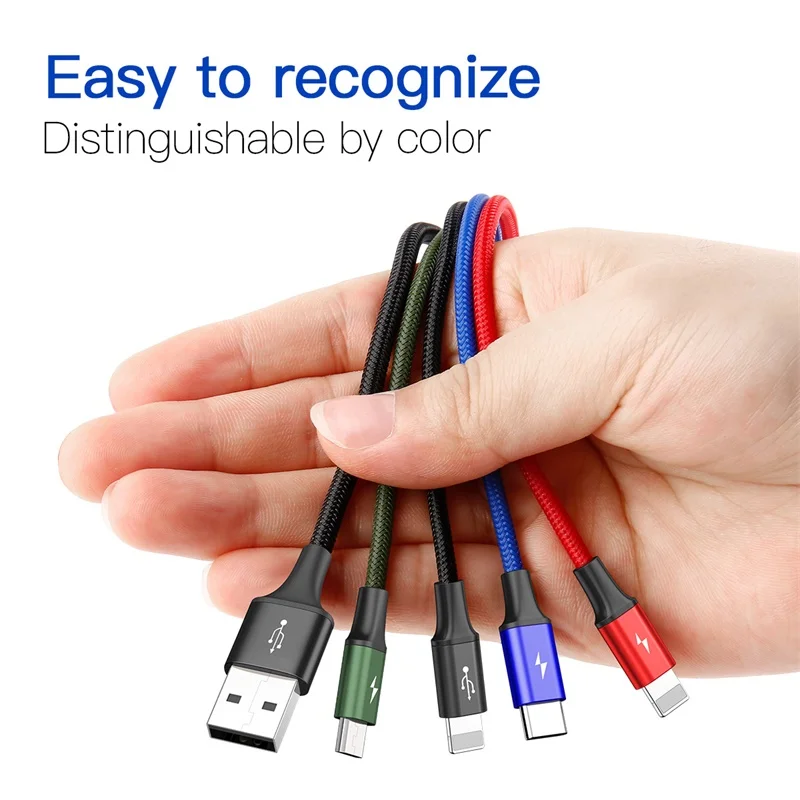 4 в 1 мульти usb кабель для зарядки lightning micro type c iPhone Samsung s9 huawei xiaomi быстрое зарядное