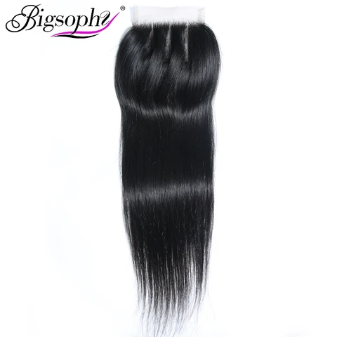 Прямые бразильские волосы Bigsophy, 100% натуральные волосы, 10-22 дюйма, 4 х4, кружева, плетение волос Реми, швейцарская кружевная Фронтальная застежка