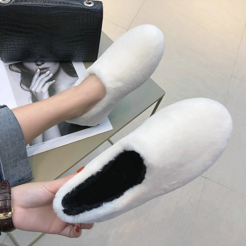 Zoe Saldana 2019 Winter Shoes Women Warm Fleece Ballet Flats Designer Furry Casual Outdoor Wool Loafers Zapatos Mujer | Обувь