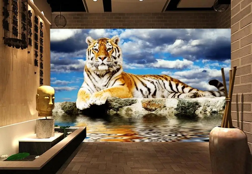

Пользовательские 3D Настенные обои красивая фотография Тигр вниз фон украшения стены живопись