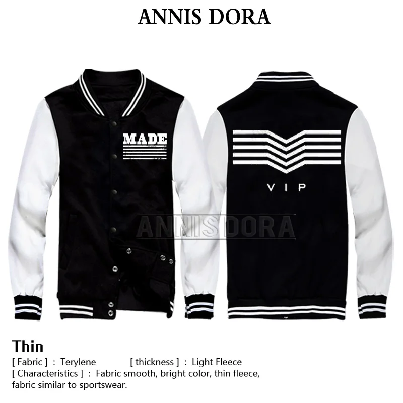 Бейсбольная куртка BIGBANG 2015 WORLD TOUR MADE GDragon T.O.P Taeyang V.I.P | Мужская одежда