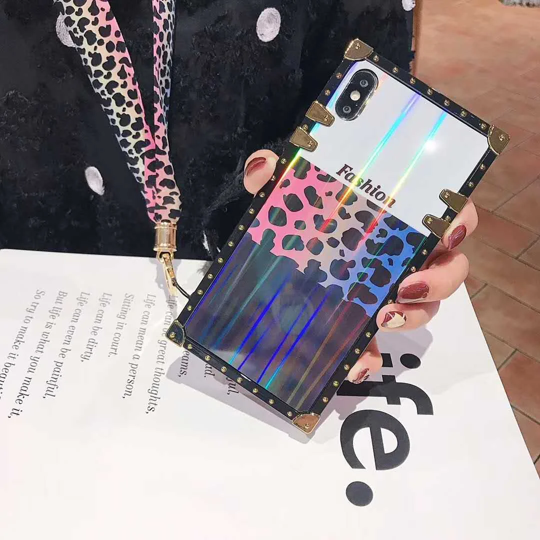Роскошный брендовый квадратный леопардовый чехол для телефона Samsung Galaxy S8 S8p S9 S9p N9