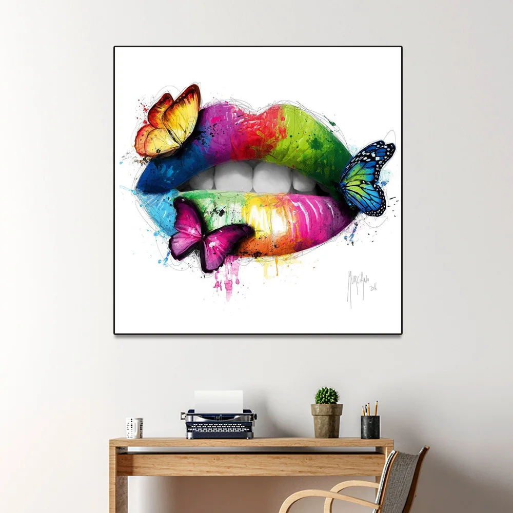 Сексуальная губная помада зубная Wall Art Живопись на холсте бабочка художественный