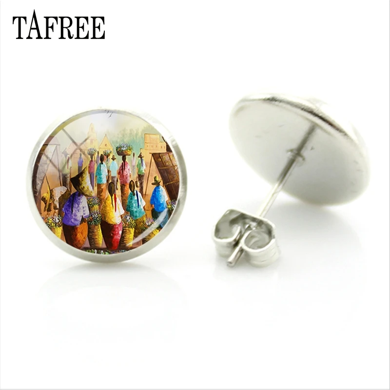 Серьги-гвоздики TAFREE 3D с абстрактной природной живописью модные популярные