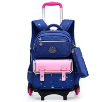fashion removable children school bags with 6 wheels child waterproof trolley backpack kids wheeled bags girls bookbag