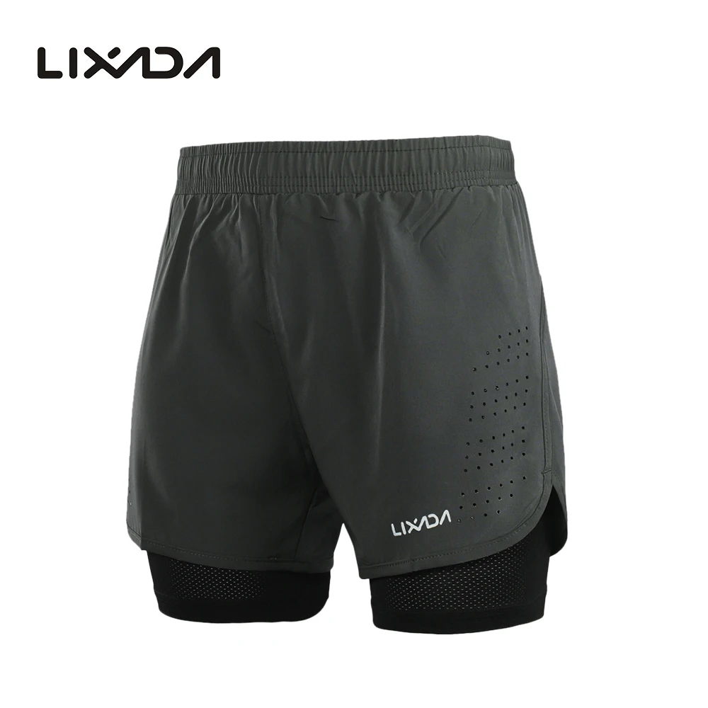 dark gray Lixada шорты для бега светоотражающие велосипедные шорты быстросохнущие Для мужчин 2-в-1 от активных тренировок бега с длинная кисть - Цвет: dark gray