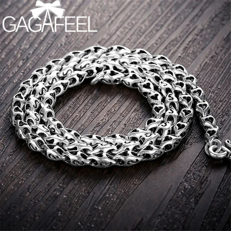 

GAGAFEEL 5mm 925 Sterling Silver Letter Necklace Homme Punk Biker Chains for Men Male Fashion Thai Silver Jewelry Men's Gifts