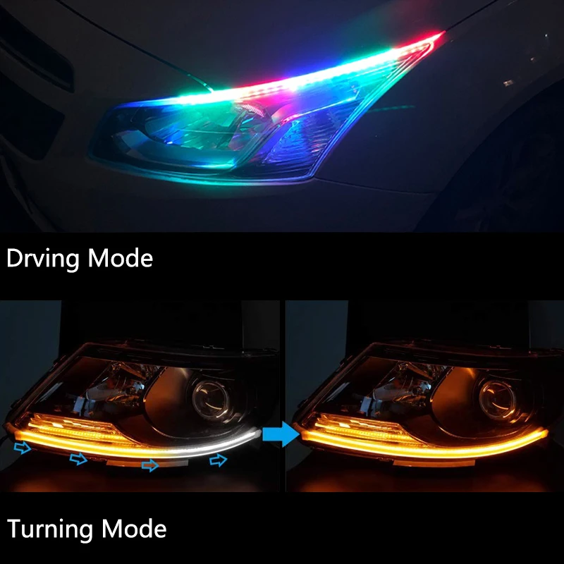 2 шт. Универсальный гибкий струящийся RGB дневной ходовой светильник DRL