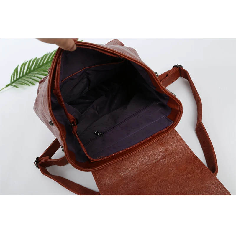 

Women pu leather vintage Backpack women big capacty Student School satchels Casual leather backpack