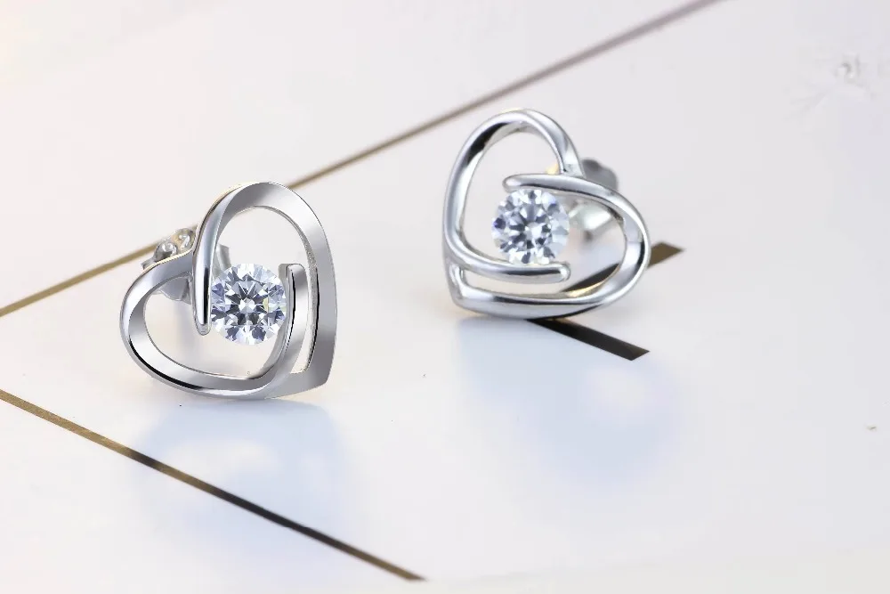 Wholesale Jewelry Drop shipping Solid Silver Zircon Earrings Stud for Women Heart Shape with Free Box Wedding Gift | Украшения и