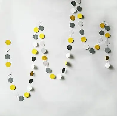 Yellow Grey White 4 м креативная многоцветная Круглая Бумажная гирлянда баннеры розовый зеленый круглая форма баннеры для украшения свадебной вечеринки DIY домашний декор - Цвет: Yellow Grey White