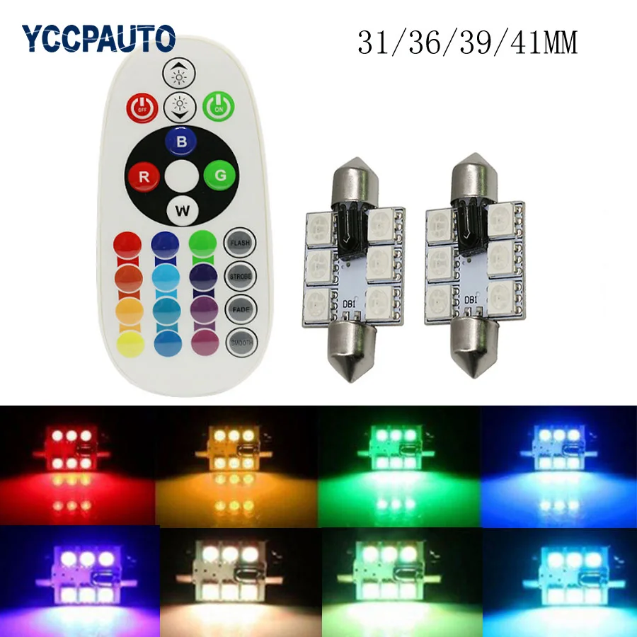 Гирлянда RGB светодиодный чтения карт купольный светильник 31/36/39/41 мм авто Интерьер светильник лампы с пультом дистанционного управления Управление со стробоскопической вспышкой 16 моделей