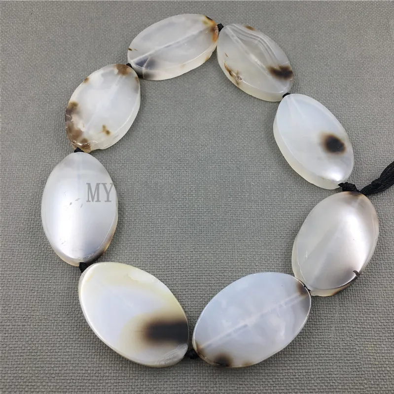 MY1223 Oval Polished Clear Slice White and Brown agates Slab Drilled Pendant Beads For DIY Jewelry 15.5 Inch Strand | Украшения и
