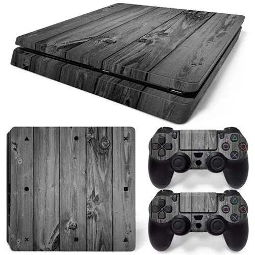 Профессиональная игровая станция 4 тонкие игры хост скины зеленый деревянный контроллер зерна наклейки с крышкой для Playstation 4 тонкий игровой PSlim-081 - Цвет: Черный