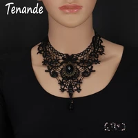 tenande sexy big statement bead flower water droplets black lace necklaces pendants for women tattoo palace party jewelry gift