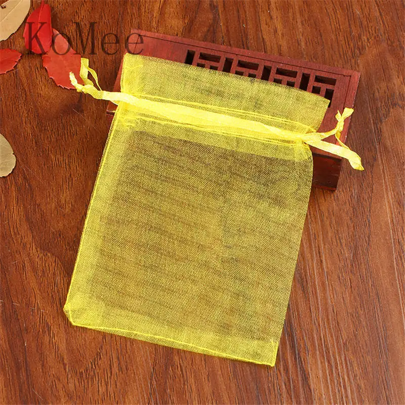 50 шт./лот 7x9 9x12 11x16 13x18 см органза небольшая сумка для конфет и ювелирных изделий мешки для упаковки сувенир для свадебной вечеринки Подарочный мешок на шнурке чехлы - Цвет: Yellow