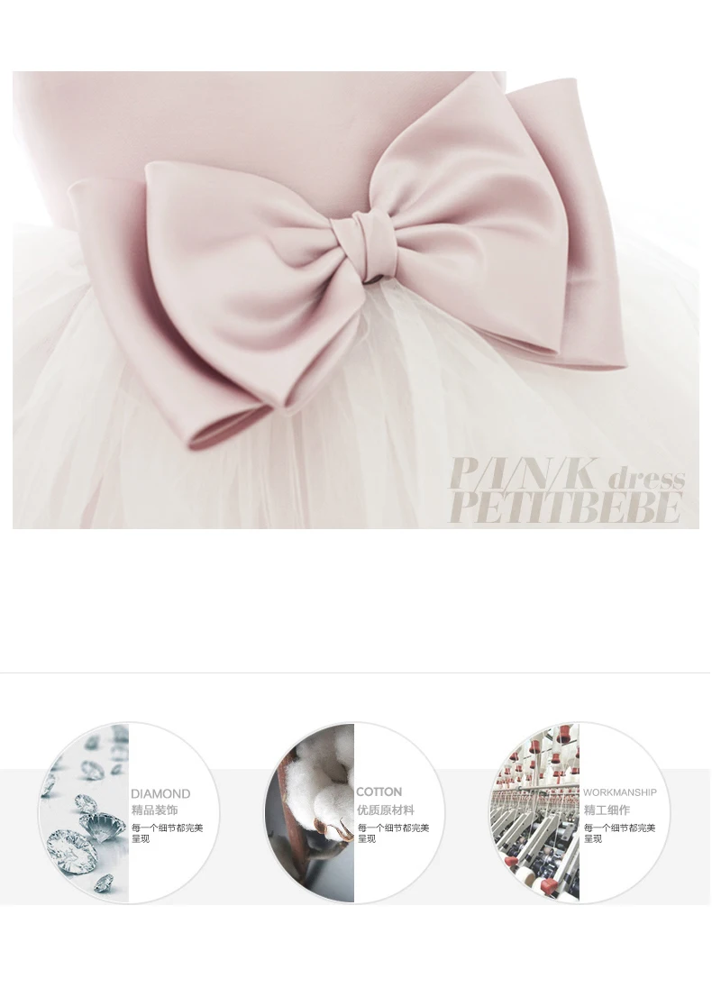 Платье для маленьких девочек на день рождения; розовое платье принцессы с фатиновой юбкой и бисером; платье для крещения с большим бантом; vestido infantil; 1 год