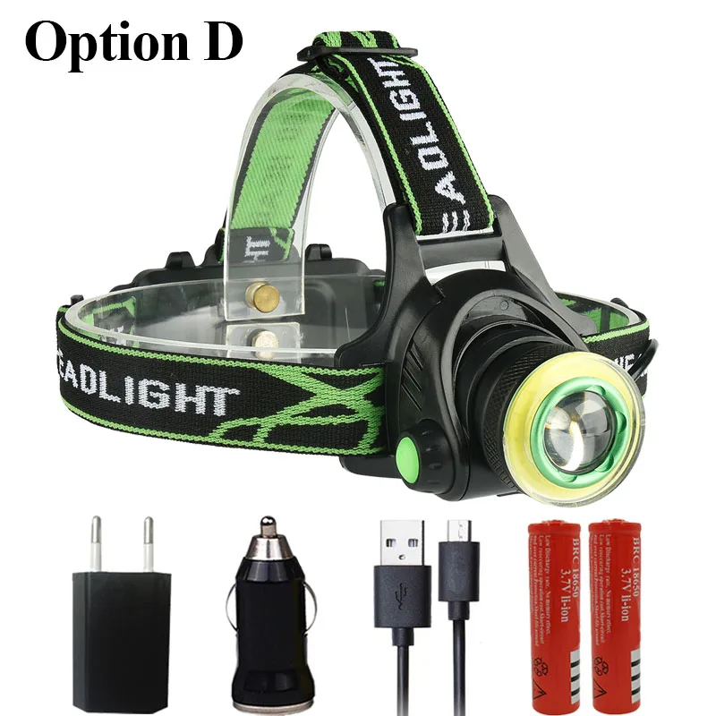 Option D Litwod Z207403 светодиодные фары головного света светильник XM-L U2 удара Micro USB Перезаряжаемые головки вспышки света светильник фонарь лампа Портативный светильник для кемпинга - Испускаемый цвет: Option D