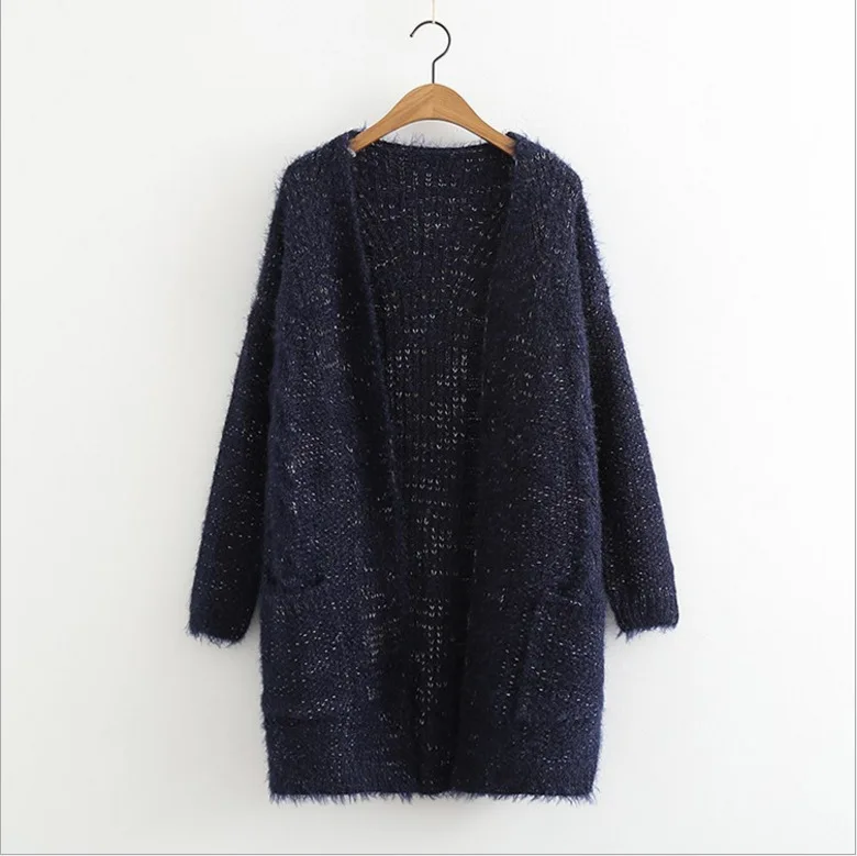 dark blue PEONFLY осень зима Модные женские с длинным рукавом свободный свитер кардиган женский вязаный женский кардиган Pull Femme джемпер - Color: dark blue
