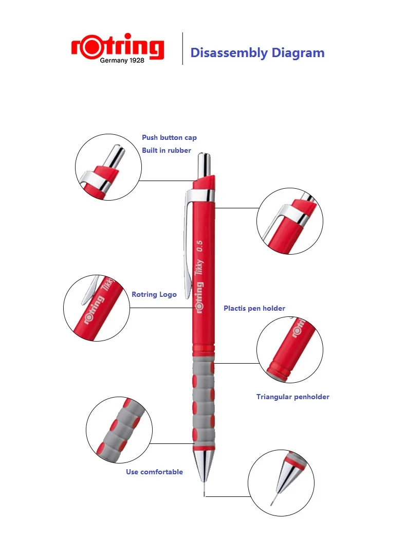 Механический карандаш Rotring 1,0 мм/0,7 мм 0,5 мм/0,35 мм Tikky красный черный синий белый Plactis ручка держатель автоматический карандаш дизайн ручка