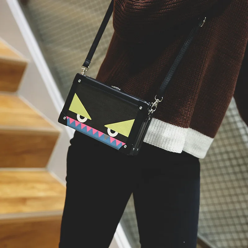 2017 Новая Мода Известный Старинные Мини Сумка Мультфильм Печати Заклепки Женская