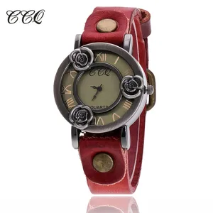 CCQ брендовые винтажные часы из коровьей кожи с цветком, повседневные женские наручные часы, Роскошные Кварцевые часы, Relogio Feminino 1291