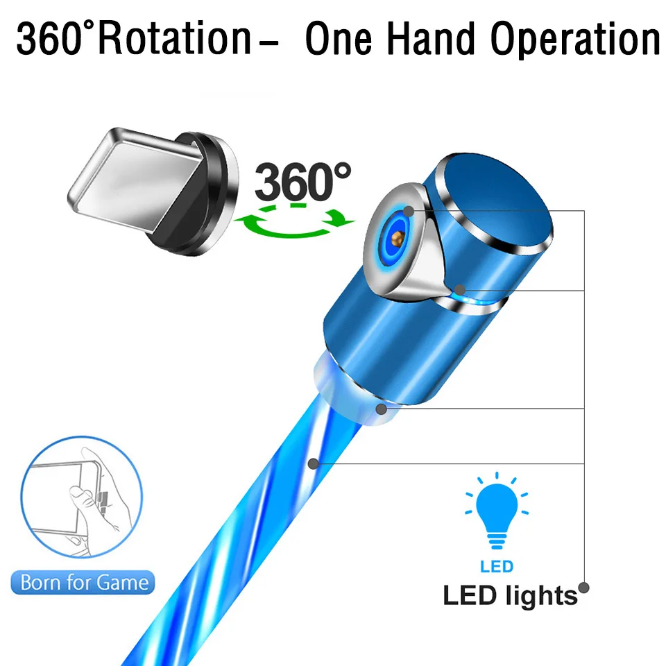 90 градусов светодиодный люминесцентный светящийся usb-кабель type-C Магнитный для