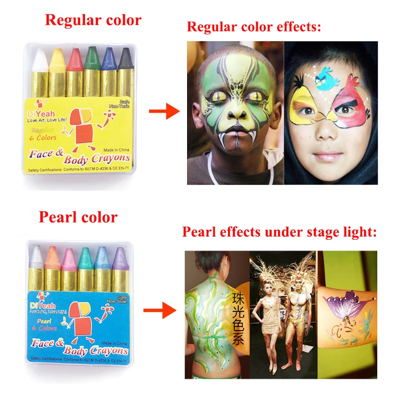 Мини мелки для боди арт флуоресцентные. комплект 6 цветов|body art|face paintbody paint |