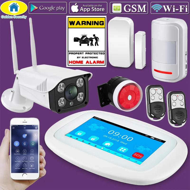 4.3 inch Touch Screen Wireless WIFI GSM Home Burglar Security LCD Touch Keyboard GSM SIM Alarm System Sensor Voice DIY - Цвет: K52 I