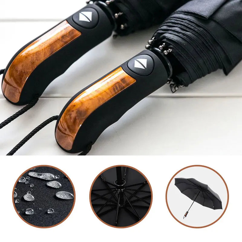 Высокое качество 10 ребер сильный ветростойкий Зонтик для женщин 3 складной