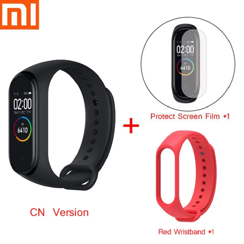 set 4(Red) Xiaomi mi-браслет 4 смарт-Браслет спортивный фитнес-трекер Шагомер мониторинг сердечного ритма фитнес-браслет для xio mi Band 4 3 - Цвет: set 4(Red)