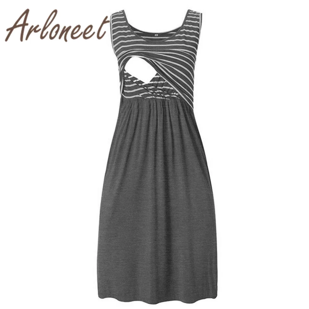 ARLONEET Clothes elegant women maternity dress Cotton Striped Breastfeeding 2019 Summer ladies pregnanct sundress Vestidos | Мать и