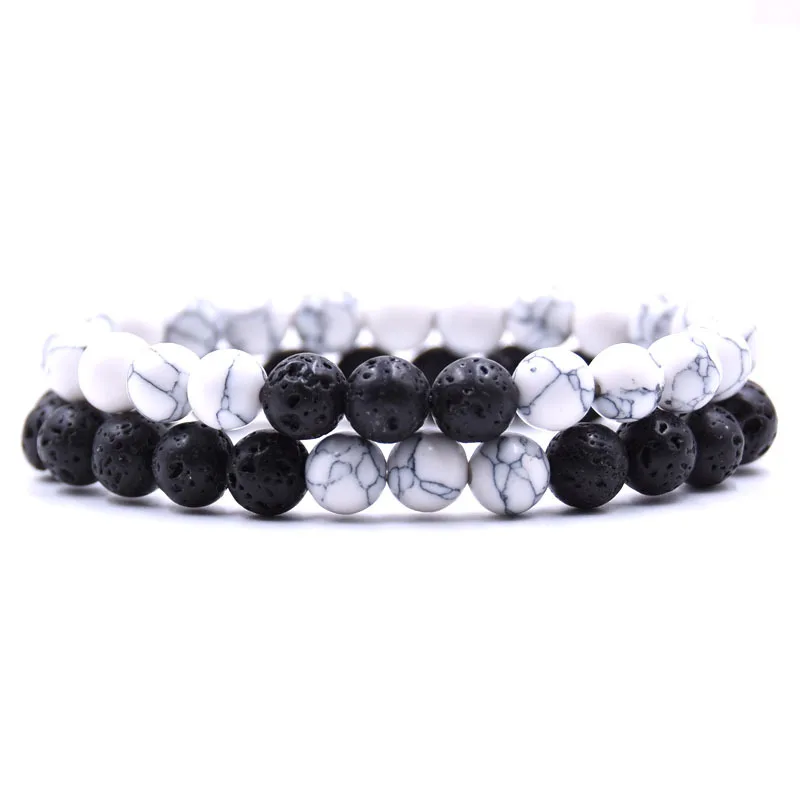 2 шт./компл. Новая мода пара браслеты с тигровым глазом Pulsera классический черный белый натуральная Лава красивый браслет с камнями дамы мужчины