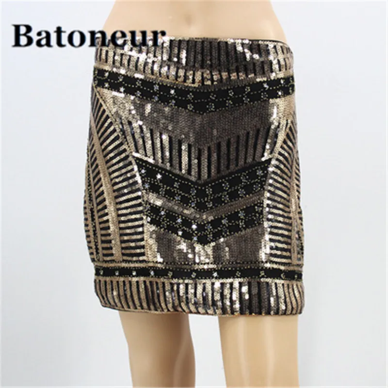 Bling ночной клуб DJ певица мини Сетка блесток Юбка Saia Ретро 1920 s 30 s Вышивка бисера барокко золото Для женщин вечерние юбка
