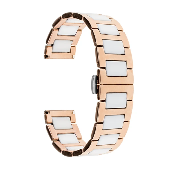 White Rose Gold 18 мм, 20 мм, 22 мм, керамика+ нержавеющая сталь, ремешок для часов, для мужчин и женщин, браслет с застежкой-бабочкой, браслет на запястье - Цвет ремешка: White Rose Gold