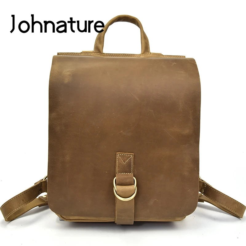 Мужской винтажный рюкзак из натуральной кожи Johnature износостойкие школьные