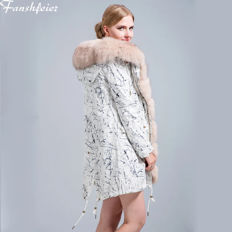 Fanshefeier/Женская куртка-парка из енота лисы с меховым воротником и капюшоном